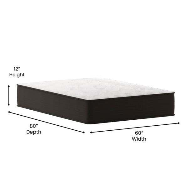 English Elm Dream 12 Inch Hybrid Mattress - High Density Foam & Pocket Springs for Ultimate Comfort & Support White/Gray Queen DR-E230P-R-Q-12-GY-GG