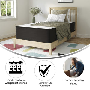 English Elm Dream 12 Inch Hybrid Mattress - High Density Foam & Pocket Springs for Ultimate Comfort & Support White/Gray Twin DR-E230P-R-T-12-GY-GG