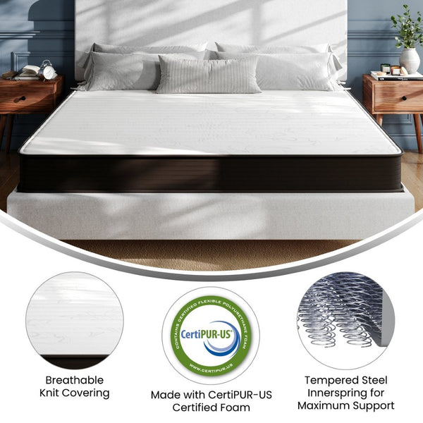 English Elm Dream 8 Inch Hybrid Mattress - High-Density Foam & Innerspring for Ultimate Comfort & Support Gray King DR-E238-B-K-GG
