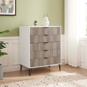 DUMBO 5-Drawer Tall Dresser in White and Grey DR002-WG Manhattan Comfort