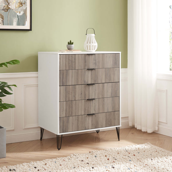 DUMBO 5-Drawer Tall Dresser in White and Grey DR002-WG Manhattan Comfort