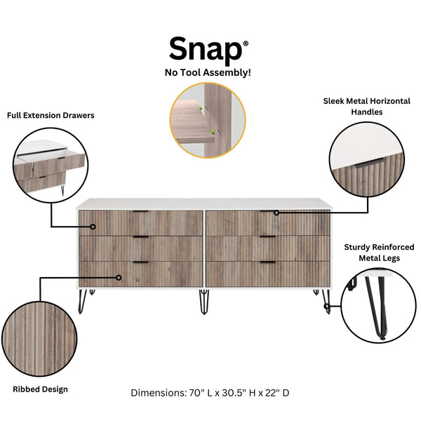 DUMBO 6-Drawer Double Low Dresser in White and Grey DR003-WG Manhattan Comfort