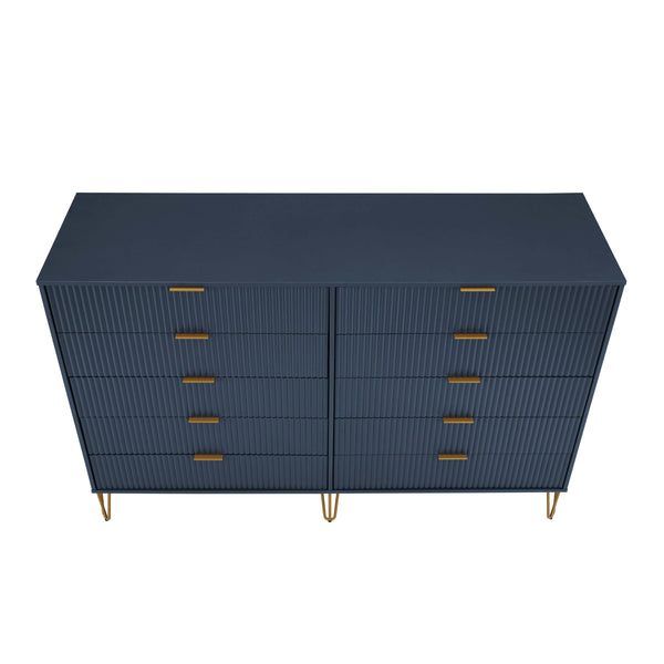DUMBO 10-Drawer Double Tall Dresser in Midnight Blue DR004-MB Manhattan Comfort