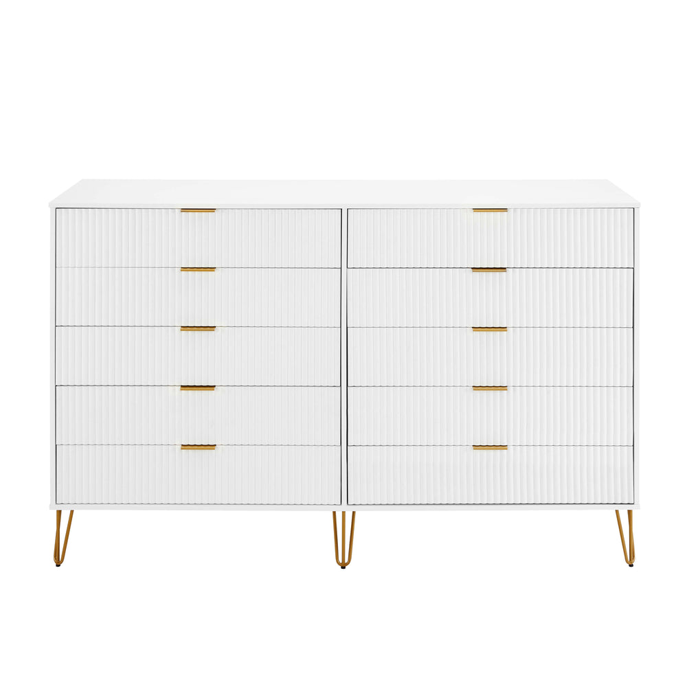 DUMBO 10-Drawer Double Tall Dresser in White DR004-WH Manhattan Comfort