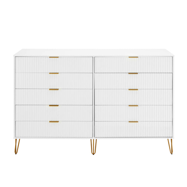 DUMBO 10-Drawer Double Tall Dresser in White DR004-WH Manhattan Comfort