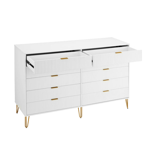 DUMBO 10-Drawer Double Tall Dresser in White DR004-WH Manhattan Comfort