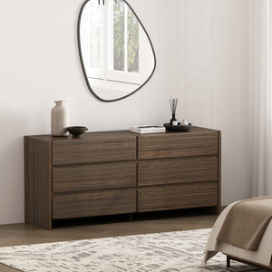 Manhattan Comfort Linda Modern 72" Double Wide Dresser – Elegant Design With 6 Drawers For Stylish Storage Solutions Walnut Brown Mdp Dr011-br