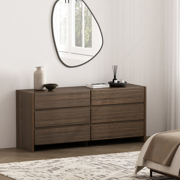 Manhattan Comfort Linda Modern 72" Double Wide Dresser – Elegant Design With 6 Drawers For Stylish Storage Solutions Walnut Brown Mdp Dr011-br