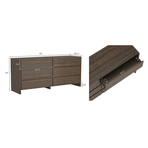 Manhattan Comfort Linda Modern 72" Double Wide Dresser – Elegant Design With 6 Drawers For Stylish Storage Solutions Walnut Brown Mdp Dr011-br