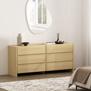Manhattan Comfort Linda Modern 72" Double Wide Dresser – Elegant Design With 6 Drawers For Stylish Storage Solutions Natural Oak Mdp Dr011-na