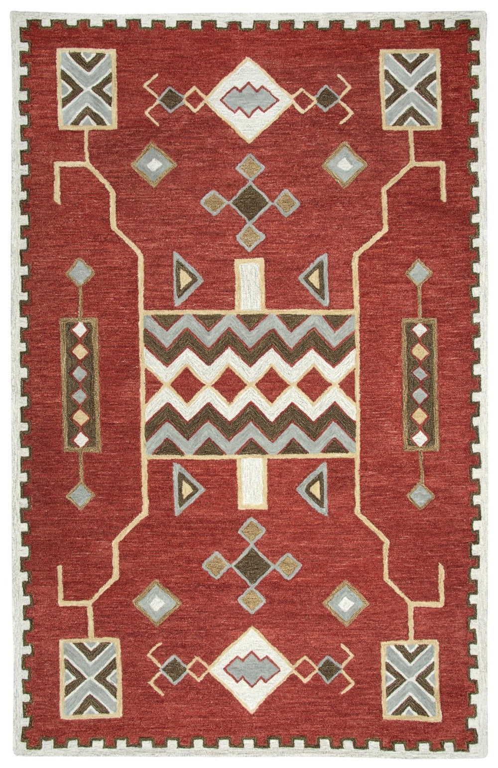 Alora Decor Durango Hand-Tufted 100% Wool Southwestern Rug With Plush Loop Pile, Tribal Gold Red Gray Accent 10' x 13' DURDR100700700113