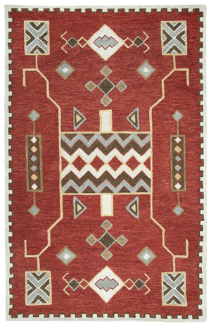 Alora Decor Durango Hand-Tufted 100% Wool Southwestern Rug With Plush Loop Pile, Tribal Gold Red Gray Accent 10' x 13' DURDR100700700113