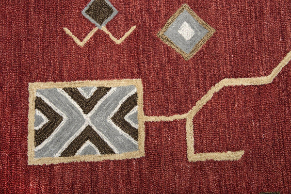 Alora Decor Durango Hand-Tufted 100% Wool Southwestern Rug With Plush Loop Pile, Tribal Gold Red Gray Accent 10' x 13' DURDR100700700113