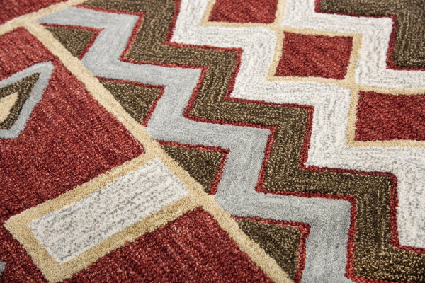 Alora Decor Durango Hand-Tufted 100% Wool Southwestern Rug With Plush Loop Pile, Tribal Gold Red Gray Accent 10' x 13' DURDR100700700113