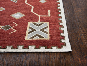 Alora Decor Durango Hand-Tufted 100% Wool Southwestern Rug With Plush Loop Pile, Tribal Gold Red Gray Accent 10' x 13' DURDR100700700113
