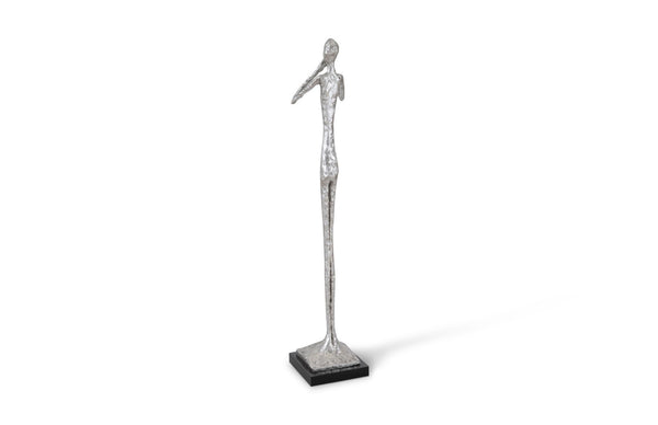 Phillips Collection Speak No Evil Slender Sculpture - Modern Organic Decorative Accent By Designer Raymond Waites Silver Resin Ph66277