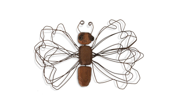 Phillips Collection Wire Wing Butterfly Wall Art - Hand-carved Recycled Wood Decor With Whimsical Metal Details Brown Wood Th76839