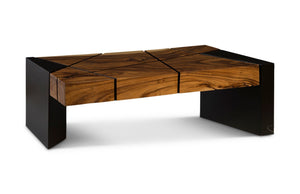 Phillips Collection Criss Cross Coffee Table: Stylish Chamcha Wood Design With Black Iron Legs For Modern Organic Aesthetic Black,Brown Wood ,Chamcha Wood Th84117