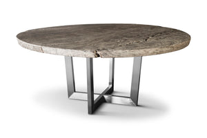 Phillips Collection Chuleta Unique Round Dining Table With Reclaimed Chamcha Wood & Stylish Stainless Steel Base Gray,Silver Wood ,Chamcha Wood Th86250