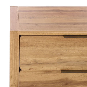 Safavieh Angeria Six Drawer Dresser in Oak Finish with Brass Hardware for Bedroom Storage DRS3100A-2BX
