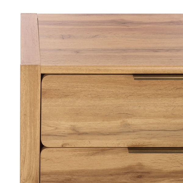 Safavieh Angeria Six Drawer Dresser in Oak Finish with Brass Hardware for Bedroom Storage DRS3100A-2BX
