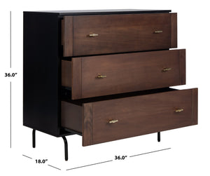 Safavieh Genevieve 3-Drawer Dresser – Retro-Inspired Elegance With Modern Gold Accents For Chic Storage Solutions Walnut/Black/Gold DRS5000A