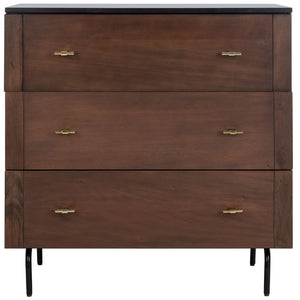 Safavieh Genevieve 3-Drawer Dresser – Retro-Inspired Elegance With Modern Gold Accents For Chic Storage Solutions Walnut/Black/Gold DRS5000A