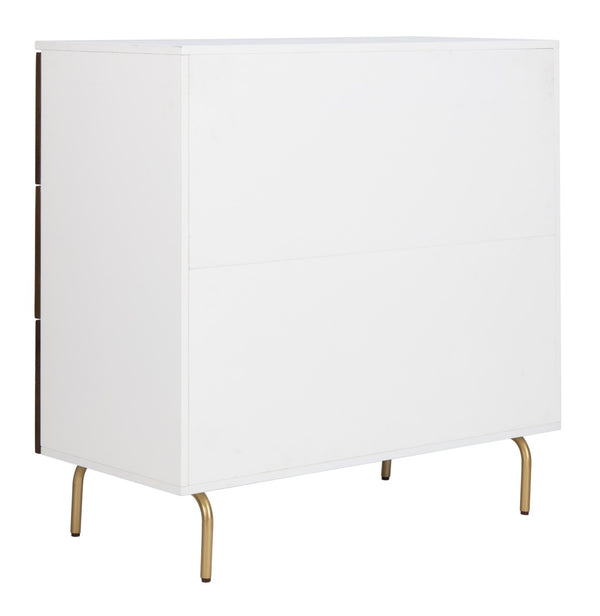 Safavieh Genevieve 3-Drawer Dresser – Retro-Inspired Elegance With Modern Gold Accents For Chic Storage Solutions White/Walnut/Gold DRS5000B