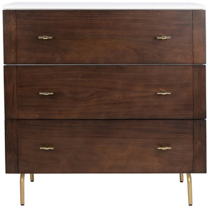 Safavieh Genevieve 3-Drawer Dresser – Retro-Inspired Elegance With Modern Gold Accents For Chic Storage Solutions White/Walnut/Gold DRS5000B