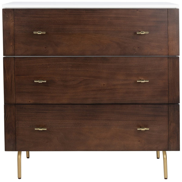 Safavieh Genevieve 3-Drawer Dresser – Retro-Inspired Elegance With Modern Gold Accents For Chic Storage Solutions White/Walnut/Gold DRS5000B
