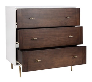 Safavieh Genevieve 3-Drawer Dresser – Retro-Inspired Elegance With Modern Gold Accents For Chic Storage Solutions White/Walnut/Gold DRS5000B
