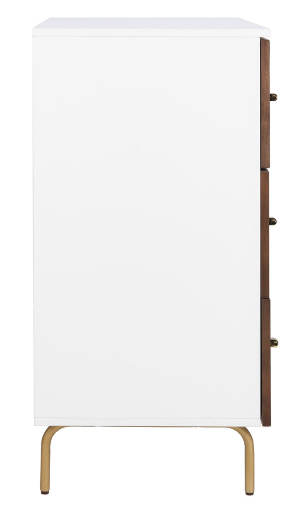 Safavieh Genevieve 3-Drawer Dresser – Retro-Inspired Elegance With Modern Gold Accents For Chic Storage Solutions White/Walnut/Gold DRS5000B