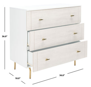 Safavieh Genevieve 3-Drawer Dresser – Retro-Inspired Elegance With Modern Gold Accents For Chic Storage Solutions White/White Washed DRS5000D