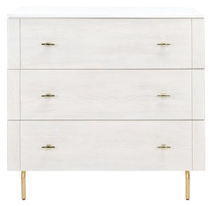 Safavieh Genevieve 3-Drawer Dresser – Retro-Inspired Elegance With Modern Gold Accents For Chic Storage Solutions White/White Washed DRS5000D