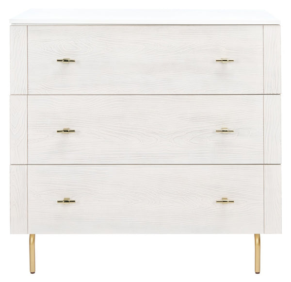 Safavieh Genevieve 3-Drawer Dresser – Retro-Inspired Elegance With Modern Gold Accents For Chic Storage Solutions White/White Washed DRS5000D