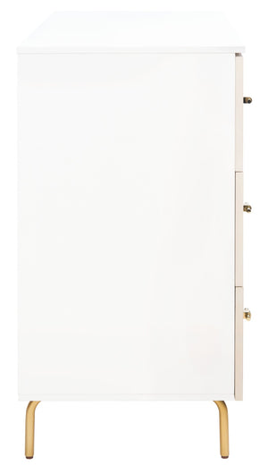 Safavieh Genevieve 3-Drawer Dresser – Retro-Inspired Elegance With Modern Gold Accents For Chic Storage Solutions White/White Washed DRS5000D