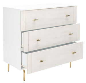 Safavieh Genevieve 3-Drawer Dresser – Retro-Inspired Elegance With Modern Gold Accents For Chic Storage Solutions White/White Washed DRS5000D