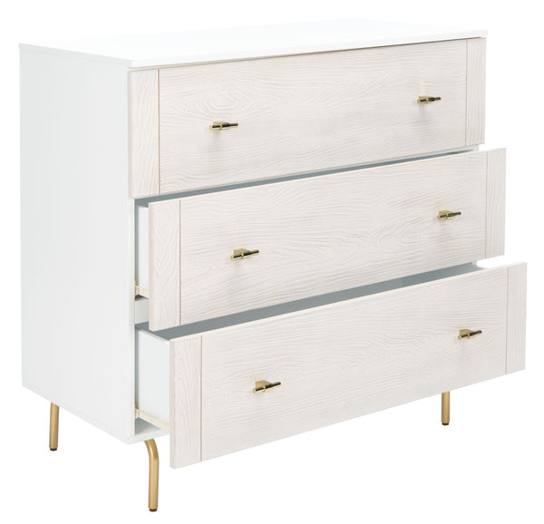Safavieh Genevieve 3-Drawer Dresser – Retro-Inspired Elegance With Modern Gold Accents For Chic Storage Solutions White/White Washed DRS5000D