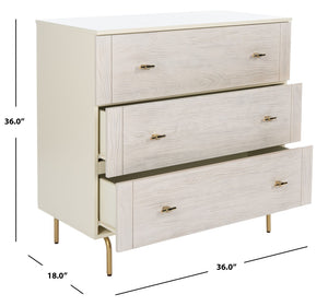Safavieh Genevieve 3-Drawer Dresser – Retro-Inspired Elegance With Modern Gold Accents For Chic Storage Solutions Cream/White Washed DRS5000E