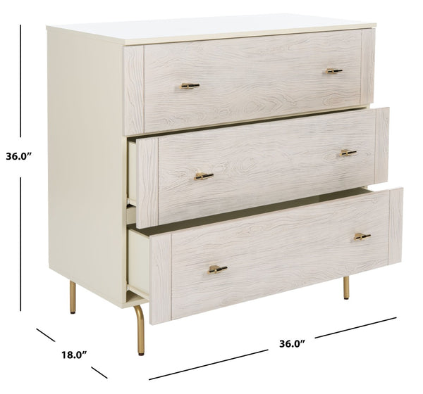 Safavieh Genevieve 3-Drawer Dresser – Retro-Inspired Elegance With Modern Gold Accents For Chic Storage Solutions Cream/White Washed DRS5000E