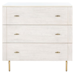 Safavieh Genevieve 3-Drawer Dresser – Retro-Inspired Elegance With Modern Gold Accents For Chic Storage Solutions Cream/White Washed DRS5000E