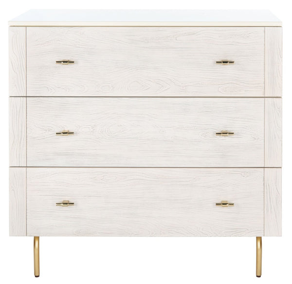 Safavieh Genevieve 3-Drawer Dresser – Retro-Inspired Elegance With Modern Gold Accents For Chic Storage Solutions Cream/White Washed DRS5000E