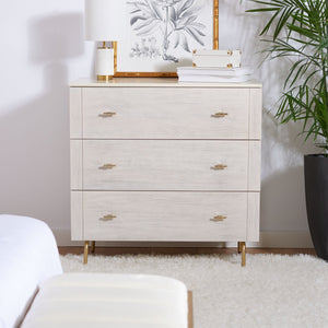Safavieh Genevieve 3-Drawer Dresser – Retro-Inspired Elegance With Modern Gold Accents For Chic Storage Solutions Cream/White Washed DRS5000E