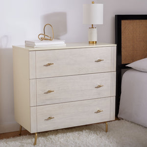 Safavieh Genevieve 3-Drawer Dresser – Retro-Inspired Elegance With Modern Gold Accents For Chic Storage Solutions Cream/White Washed DRS5000E