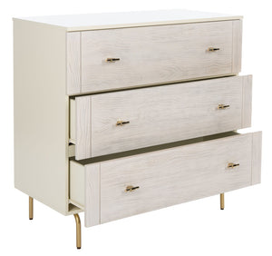 Safavieh Genevieve 3-Drawer Dresser – Retro-Inspired Elegance With Modern Gold Accents For Chic Storage Solutions Cream/White Washed DRS5000E