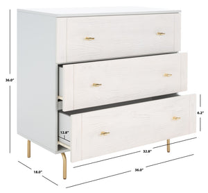 Safavieh Genevieve 3-Drawer Dresser – Retro-Inspired Elegance With Modern Gold Accents For Chic Storage Solutions Grey/White Washed DRS5000F