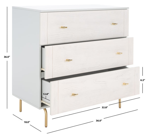 Safavieh Genevieve 3-Drawer Dresser – Retro-Inspired Elegance With Modern Gold Accents For Chic Storage Solutions Grey/White Washed DRS5000F