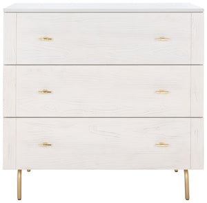 Safavieh Genevieve 3-Drawer Dresser – Retro-Inspired Elegance With Modern Gold Accents For Chic Storage Solutions Grey/White Washed DRS5000F