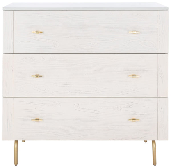 Safavieh Genevieve 3-Drawer Dresser – Retro-Inspired Elegance With Modern Gold Accents For Chic Storage Solutions Grey/White Washed DRS5000F