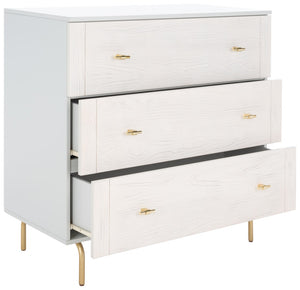 Safavieh Genevieve 3-Drawer Dresser – Retro-Inspired Elegance With Modern Gold Accents For Chic Storage Solutions Grey/White Washed DRS5000F